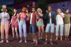 Eight Sim-contestants stand side-by-side in a shot from the Adventure Awaits trailer.