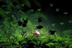Hornet running through a field full of flying bugs in Hollow Knight: Silksong.